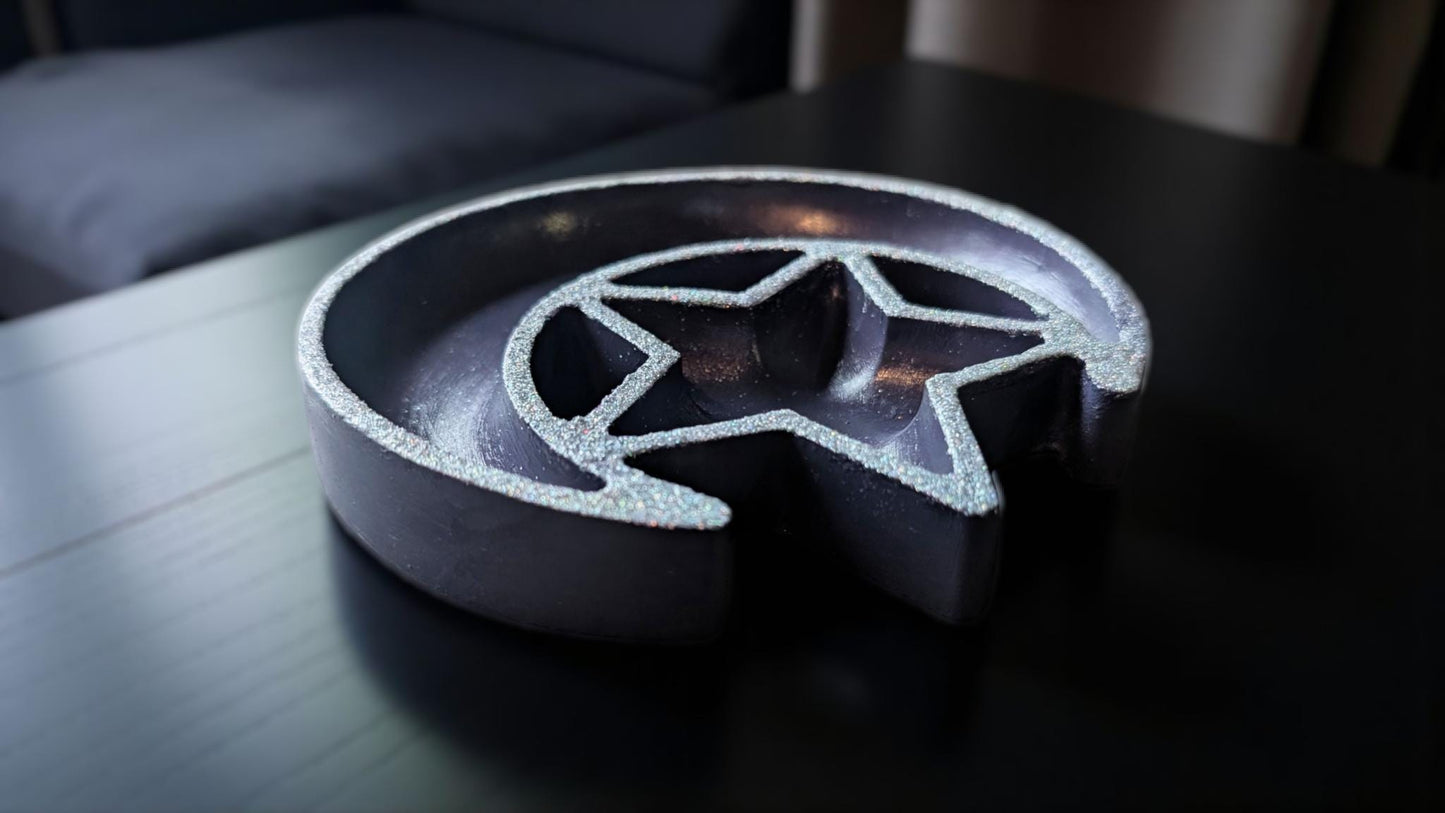Hand Cast Purple Crescent Moon Star Ring Dish, Celestial Decor