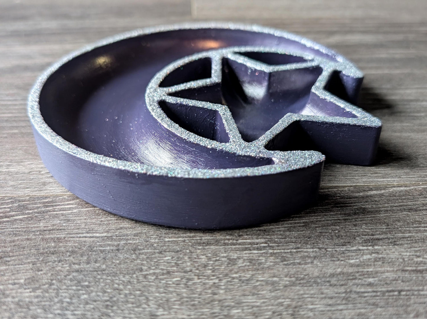 Hand Cast Purple Crescent Moon Star Ring Dish, Celestial Decor