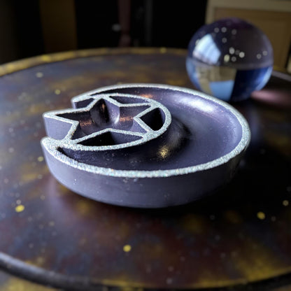 Hand Cast Purple Crescent Moon Star Ring Dish, Celestial Decor