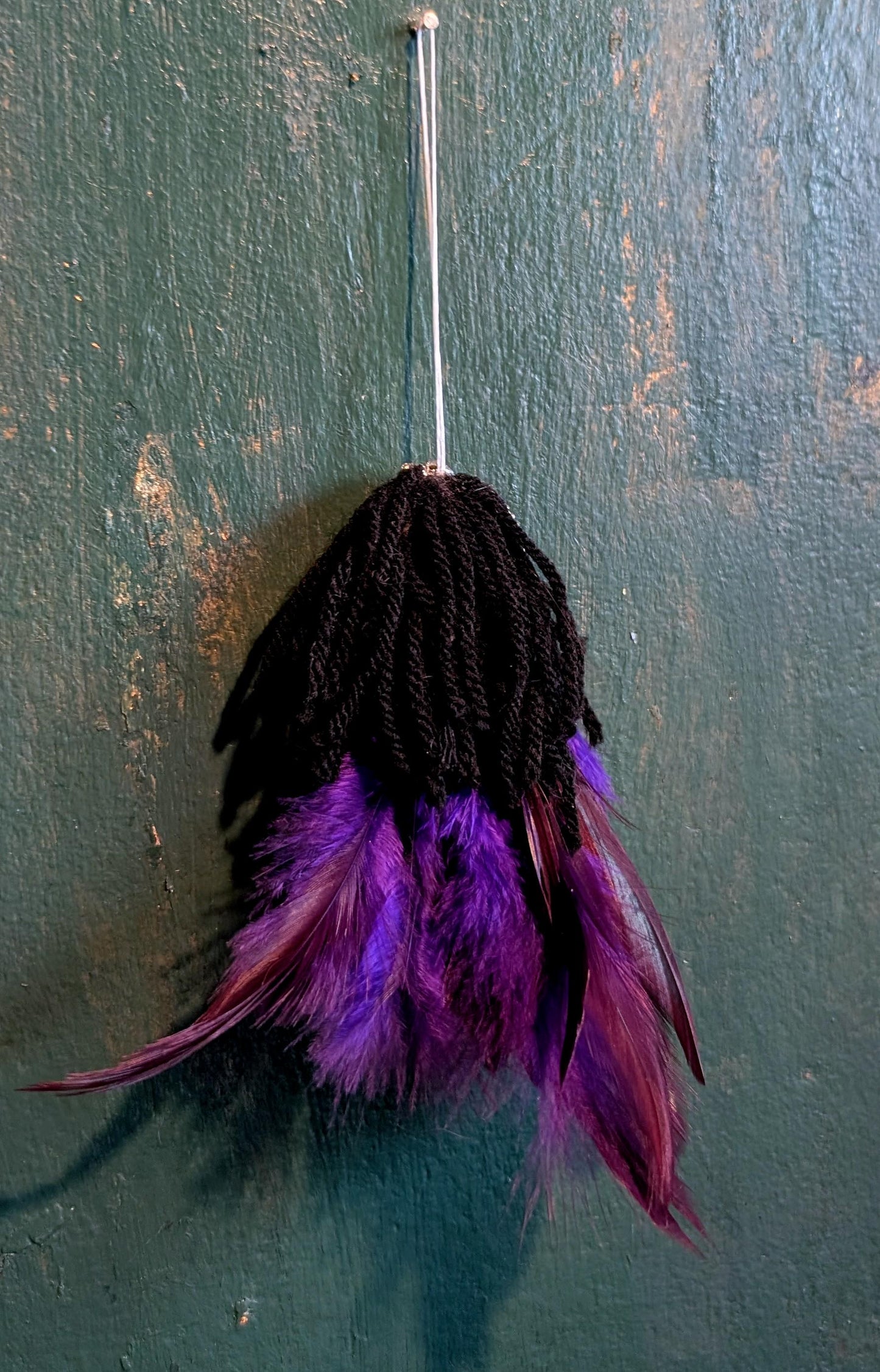 Handmade Gothic Skull Christmas Ornament - Purple Feather Creepy Doll