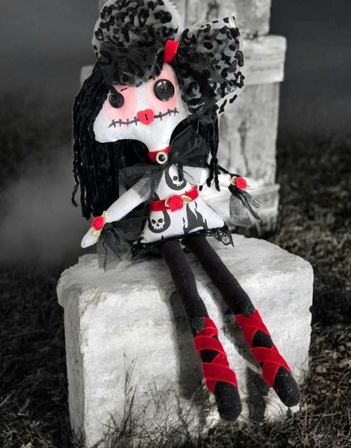 Gift Boxed Handmade Gothic Ragdoll: Creepy Button Eyes Art Doll (38cm)