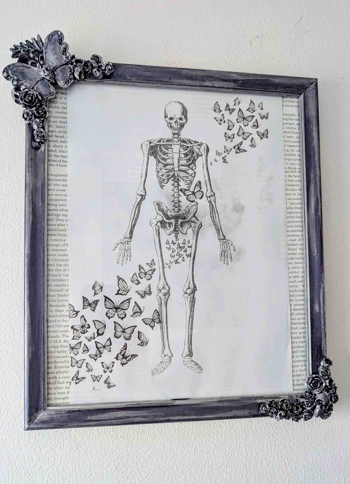 Gothic Picture Frame: Purple and Silver, Butterfly, Skulls and Roses