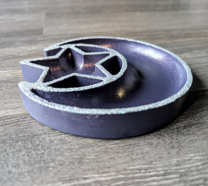 Hand Cast Purple Crescent Moon Star Ring Dish, Celestial Decor