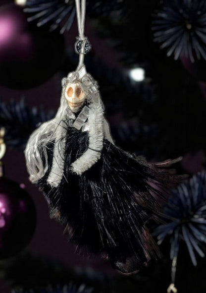 Handmade Gothic Skull Fairy Christmas Ornament: Black Feather Dress