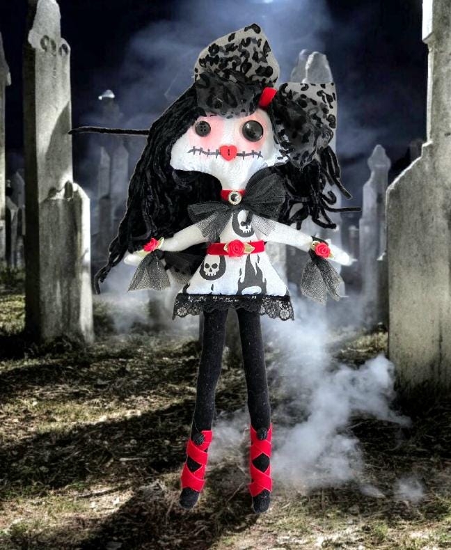 Gift Boxed Handmade Gothic Ragdoll: Creepy Button Eyes Art Doll (38cm)
