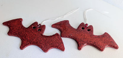 Set of 2 Red Glitter Bat Christmas Ornaments, Gothic Xmas Decor