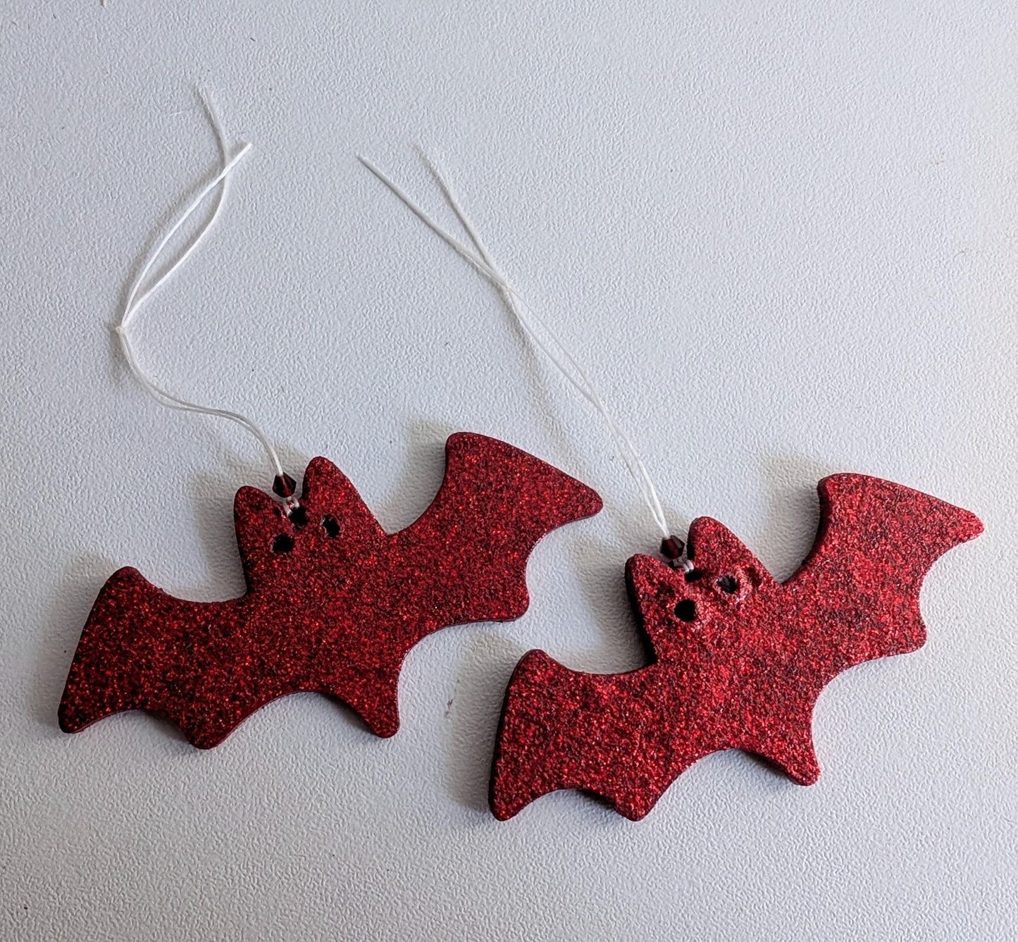 Set of 2 Red Glitter Bat Christmas Ornaments, Gothic Xmas Decor