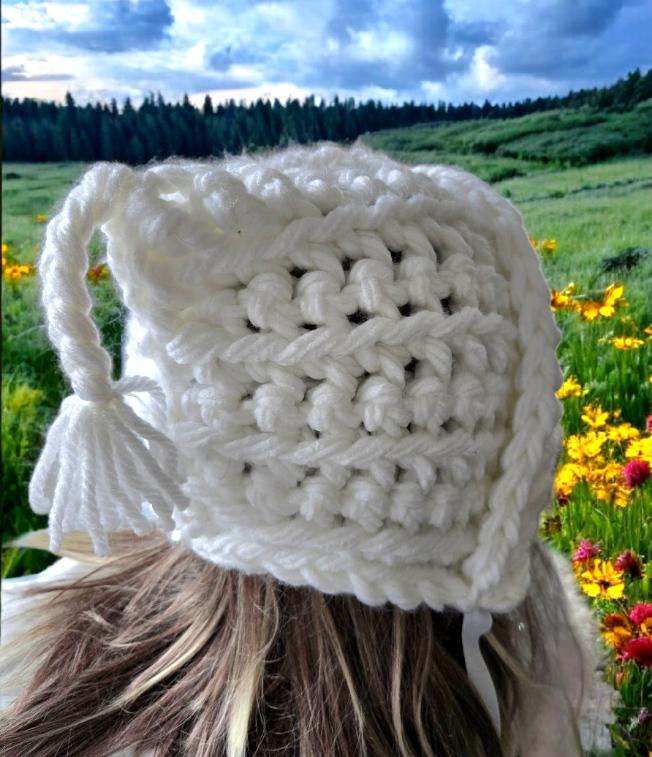 Handmade Chunky Crochet Pixie Bonnet: Woodland Tassel Hat, Adult/Teen