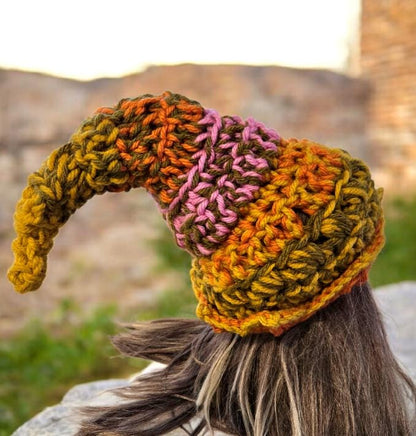 Handmade OOAK Chunky Woodland Forest Pixie Hat Crochet OOAK Whimsy Mustard Pink Burnt Orange Elf Fable Fairy Gnome Autumn HT42