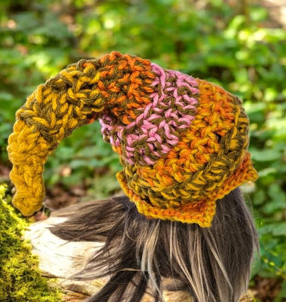 Handmade OOAK Chunky Woodland Forest Pixie Hat Crochet OOAK Whimsy Mustard Pink Burnt Orange Elf Fable Fairy Gnome Autumn HT42