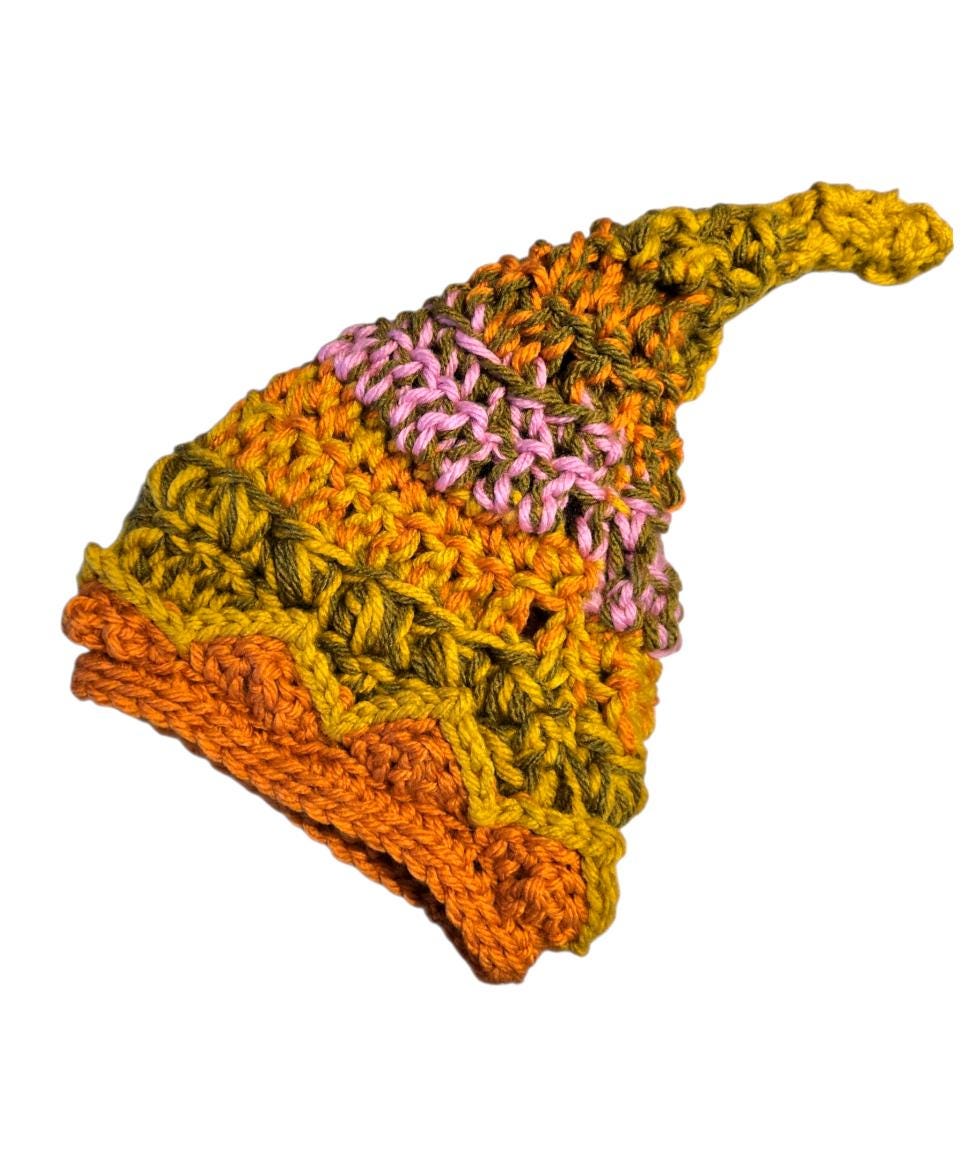 Handmade OOAK Chunky Woodland Forest Pixie Hat Crochet OOAK Whimsy Mustard Pink Burnt Orange Elf Fable Fairy Gnome Autumn HT42