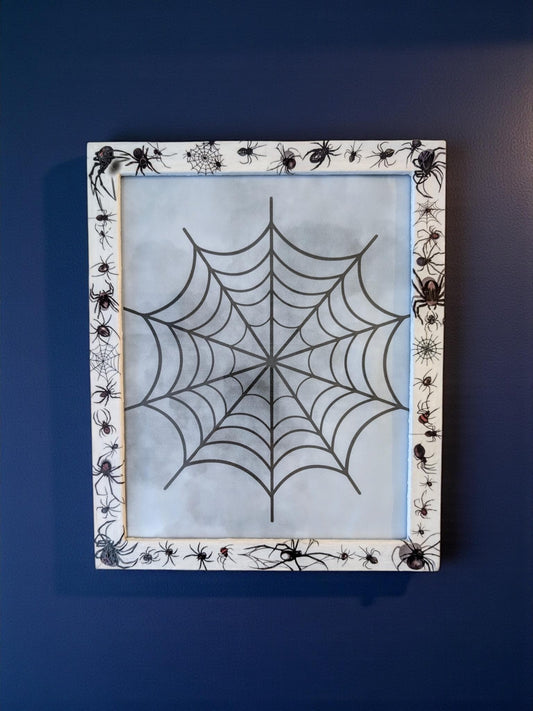 10 x 8" wall hanging arachnids picture photo frame. Portrait landscape. White wooden spiders unique home decor house accent gothic gift