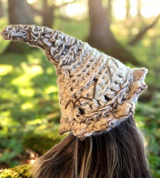 Handmade OOAK Chunky Woodland Forest Pixie Hat Crochet OOAK Whimsy Cream Taupe Brown White Elf Fable Fairy Gnome Autumn HT45