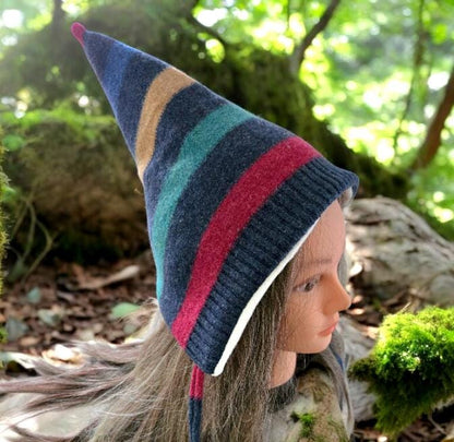 Lambs Wool Woodland Pixie Hat Child Bonnet Fleece Lined Whimsical Fairy Girl 6 - 10 Yrs Winter Autumn HT47