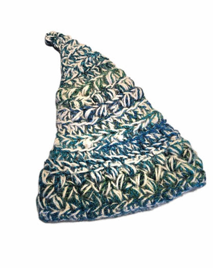 Handmade OOAK Chunky Woodland Forest Pixie Hat Crochet Whimsical Blue Green Cream Elf Fable Fairy Autumn HT49