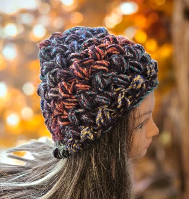 Handmade Crochet Beanie Hat OOAK Pink Blue Green Adult Emo Goth Fairy Forage HT52