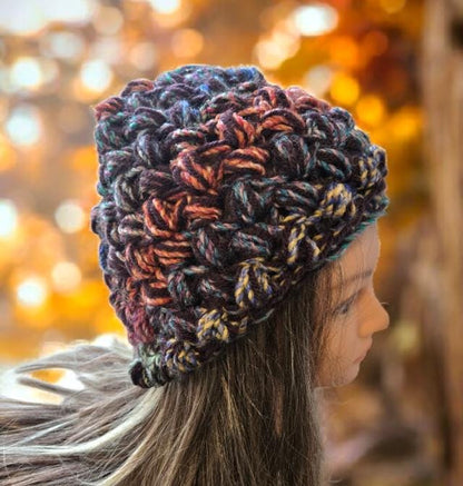 Handmade Crochet Beanie Hat OOAK Pink Blue Green Adult Emo Goth Fairy Forage HT52