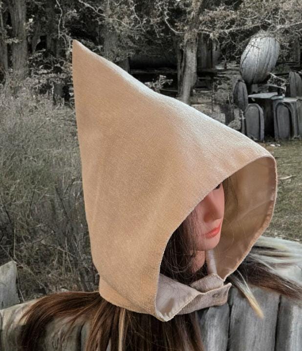 Cream Chenille Hood Satin Lining Goth Larp ReEnactment Whimsical Fairy Adult Winter HT55