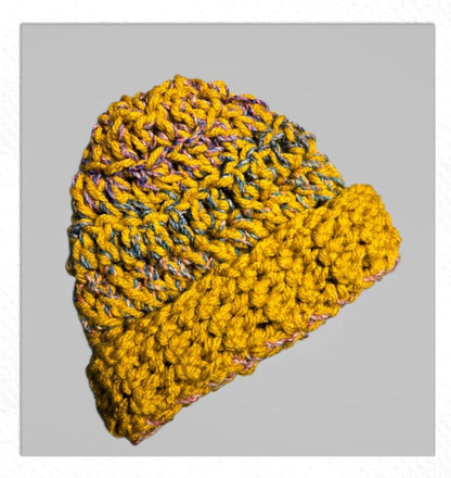 Handmade Crochet Chunky Beanie Hat OOAK Mustard Yellow Fleck Adult Emo Goth Fairy Forage HT57