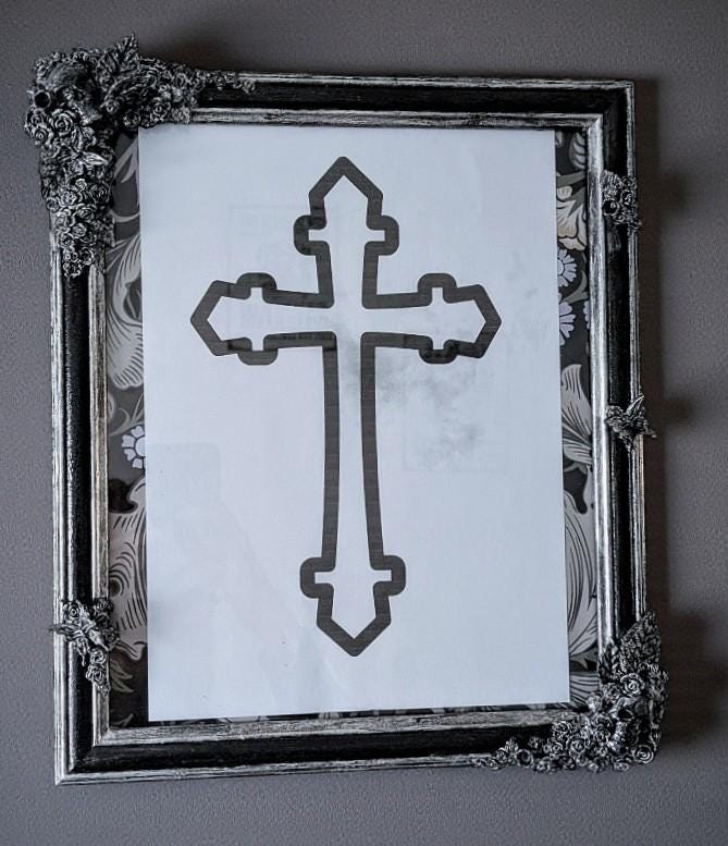 12 x 10" Black + Silver gothic portrait wall hanging photo picture frame Art Certificate display. Skulls, flowers, roses & butterflies. gift