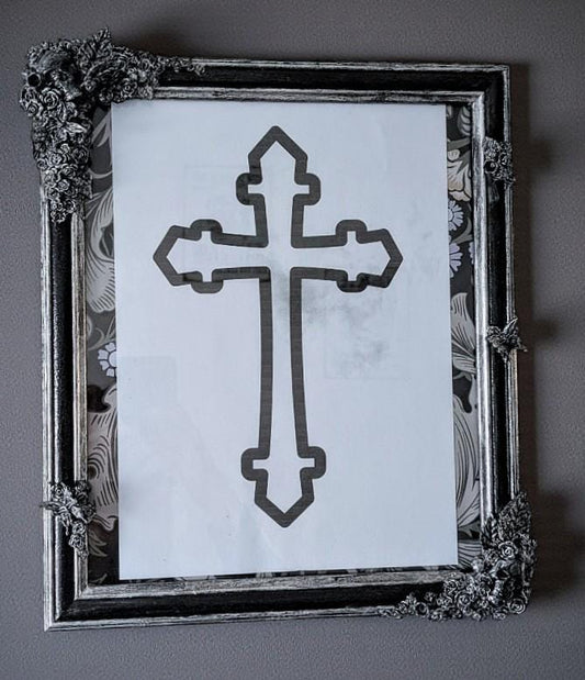 12 x 10" Black + Silver gothic portrait wall hanging photo picture frame Art Certificate display. Skulls, flowers, roses & butterflies. gift