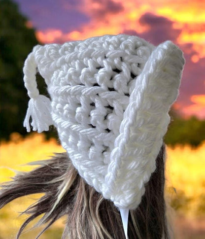 Handmade Chunky Crochet Pixie Bonnet: Woodland Tassel Hat, Adult/Teen