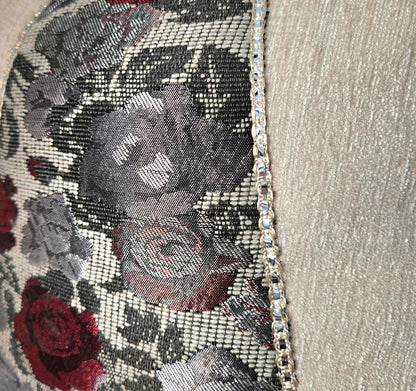 Cream Velvet Chenille Red Roses Brocade Shoulder Crossbody Bag Fully Lined With Zip