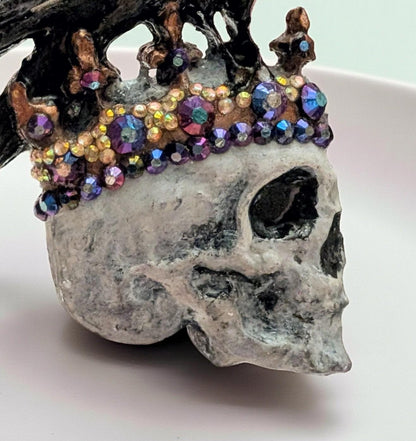 Crowned Skull Christmas Ornament, Raven and Iridescent Gems