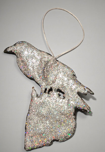 Crowned Skull Christmas Ornament, Raven and Iridescent Gems