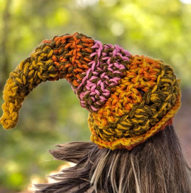 Handmade OOAK Chunky Woodland Forest Pixie Hat Crochet OOAK Whimsy Mustard Pink Burnt Orange Elf Fable Fairy Gnome Autumn HT42