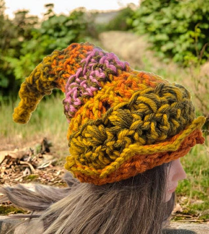 Handmade OOAK Chunky Woodland Forest Pixie Hat Crochet OOAK Whimsy Mustard Pink Burnt Orange Elf Fable Fairy Gnome Autumn HT42