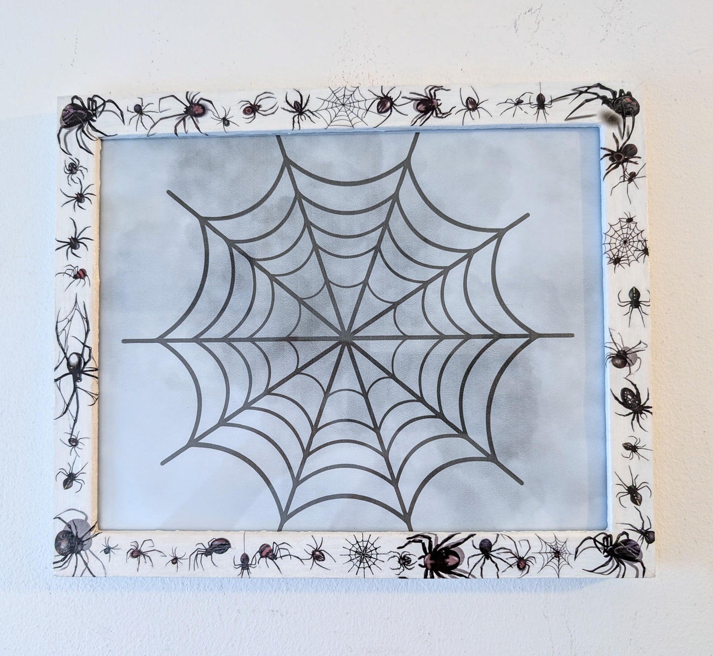 10 x 8" wall hanging arachnids picture photo frame. Portrait landscape. White wooden spiders unique home decor house accent gothic gift