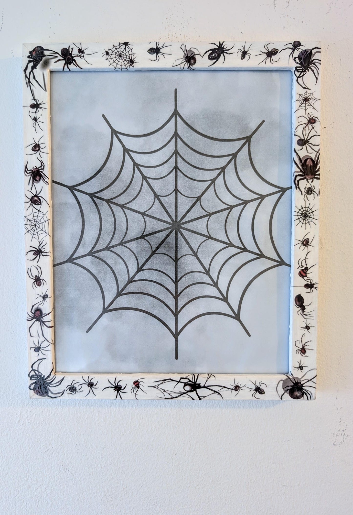 10 x 8" wall hanging arachnids picture photo frame. Portrait landscape. White wooden spiders unique home decor house accent gothic gift