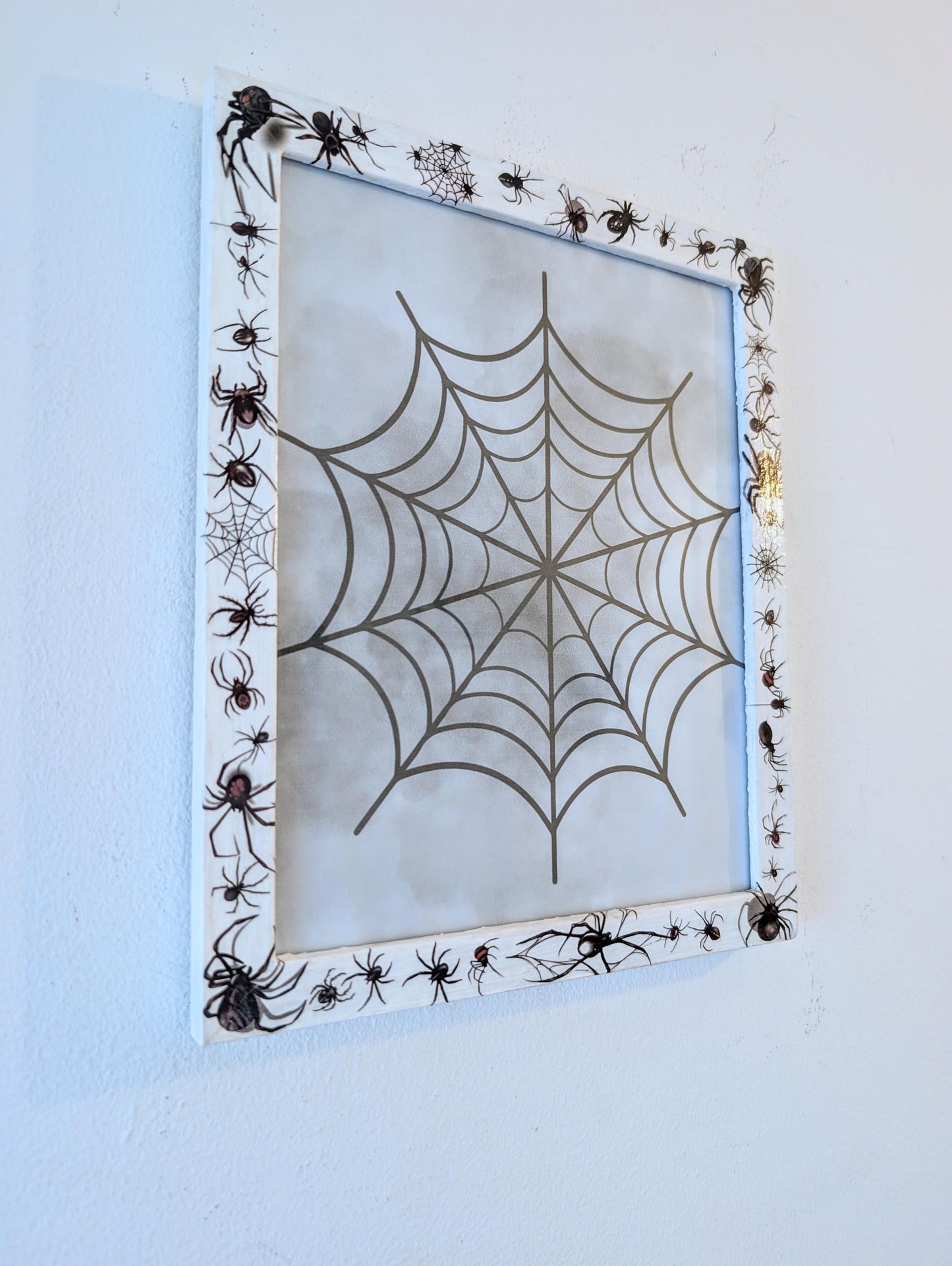 10 x 8" wall hanging arachnids picture photo frame. Portrait landscape. White wooden spiders unique home decor house accent gothic gift