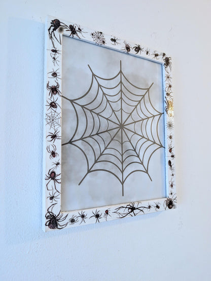 10 x 8" wall hanging arachnids picture photo frame. Portrait landscape. White wooden spiders unique home decor house accent gothic gift