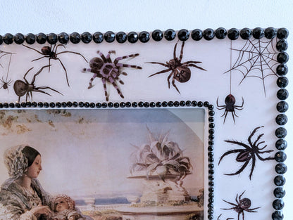 7 x 5" free standing photo frame. Painted white with black gems spiders. Creepy spiders arachnid fan unusual home gift couples housewarming
