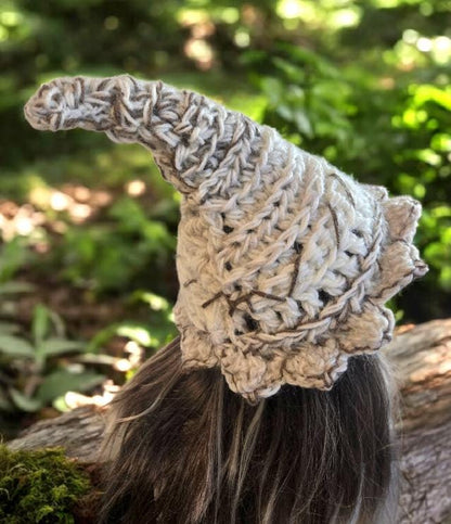 Handmade OOAK Chunky Woodland Forest Pixie Hat Crochet OOAK Whimsy Cream Taupe Brown White Elf Fable Fairy Gnome Autumn HT45