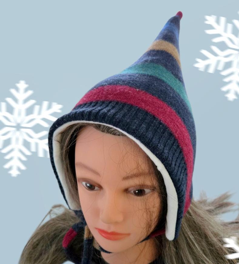 Lambs Wool Woodland Pixie Hat Child Bonnet Fleece Lined Whimsical Fairy Girl 6 - 10 Yrs Winter Autumn HT47