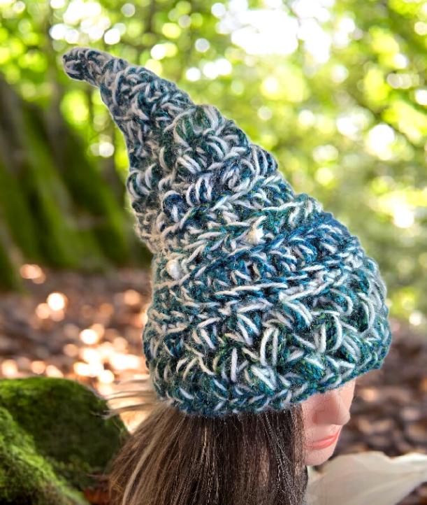 Handmade OOAK Chunky Woodland Forest Pixie Hat Crochet Whimsical Blue Green Cream Elf Fable Fairy Autumn HT49