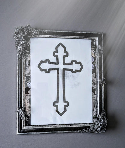 12 x 10" Black + Silver gothic portrait wall hanging photo picture frame Art Certificate display. Skulls, flowers, roses & butterflies. gift