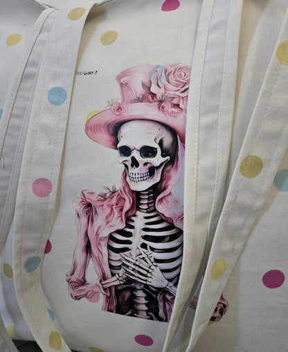 Handmade Polka Dot Tote Bag – Skeleton Design, Large Shopper