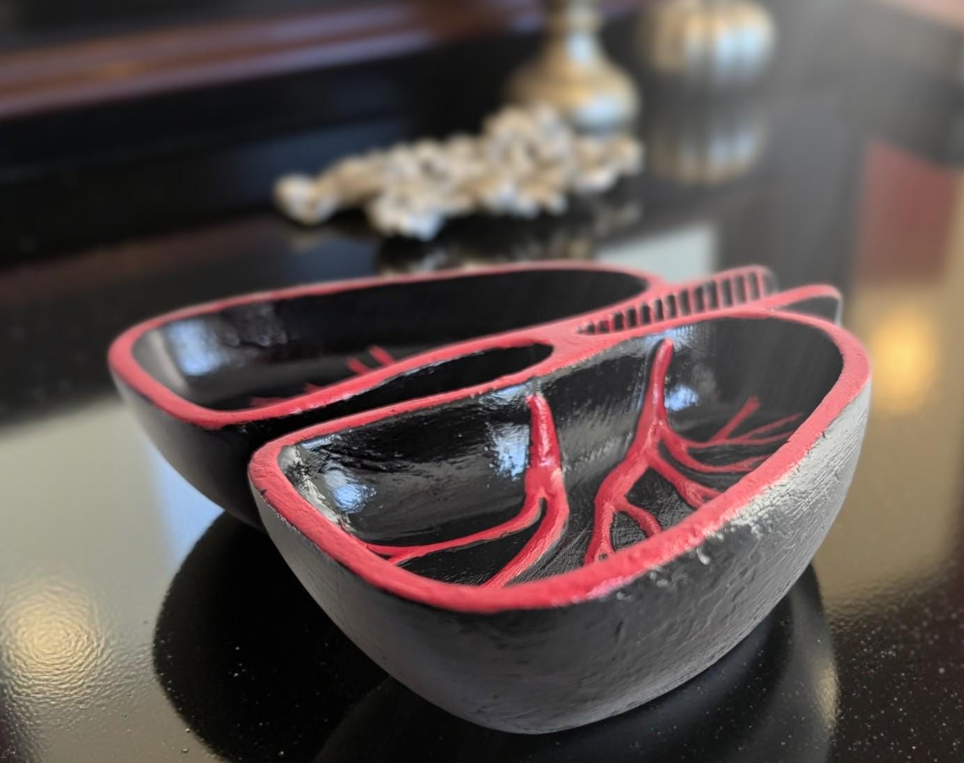 Hand Cast Lungs Trinket Dish: Black & Red Gothic Halloween Decor
