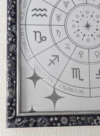 10 x 8" wall hung freestanding portrait picture photo frame. Deep purple celestial silver holographic stars moon unique home decor gift