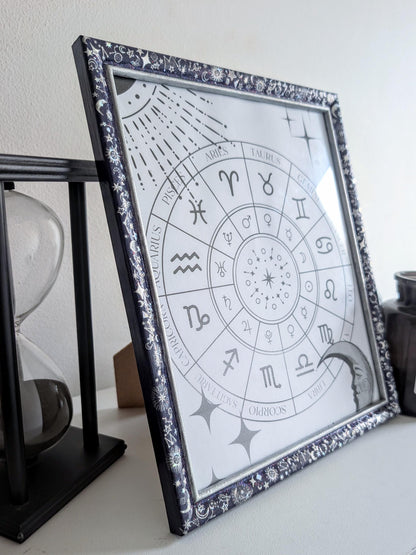 10 x 8" wall hung freestanding portrait picture photo frame. Deep purple celestial silver holographic stars moon unique home decor gift