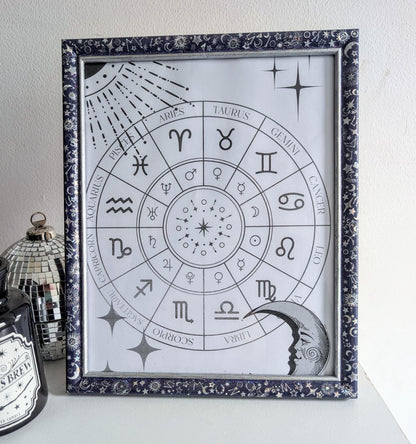 10 x 8" wall hung freestanding portrait picture photo frame. Deep purple celestial silver holographic stars moon unique home decor gift