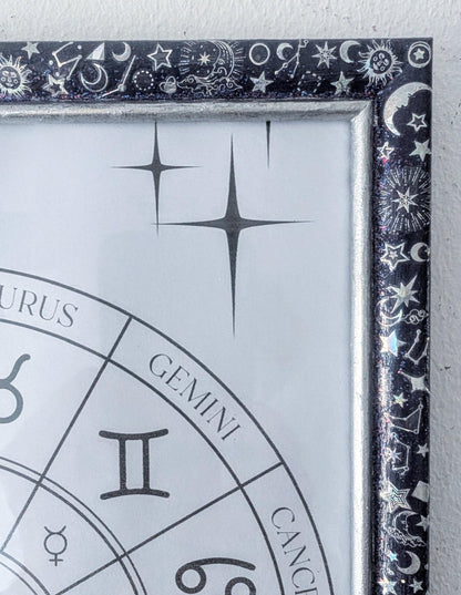 10 x 8" wall hung freestanding portrait picture photo frame. Deep purple celestial silver holographic stars moon unique home decor gift