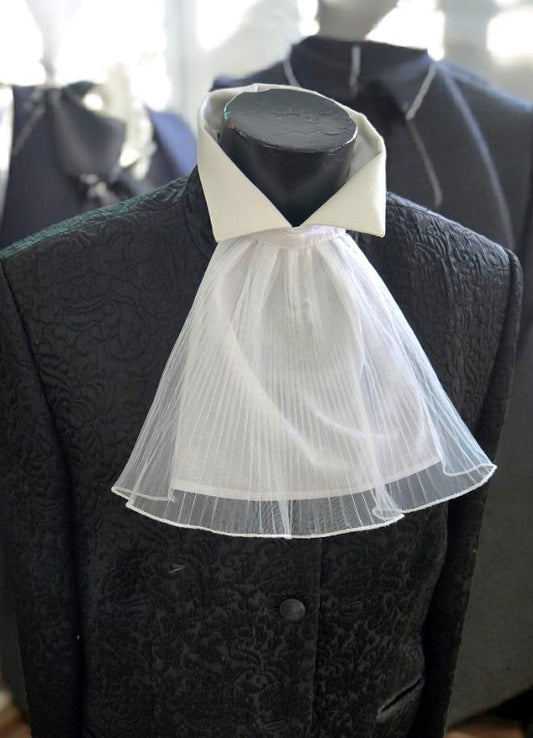 White Jabot With Pleated Net Overlay Cravat Collar Victorian Neck Frill Wedding Whitby Fancy Dress Theatre Costume Austin Powers JB10