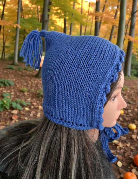 Knitted Blue Woodland Forest Pixie Hat Child Bonnet Hood Whimsy Elf Fairy Girl 5 - 10 Year Old Winter Gift HT65
