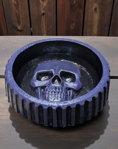 Hand Cast Skull Trinket Dish - Black & Purple Gothic Decor