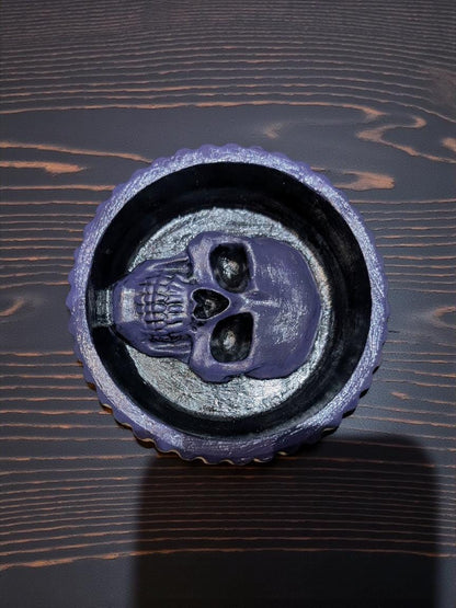 Hand Cast Skull Trinket Dish - Black & Purple Gothic Decor
